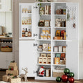IRONCK 71" Kitchen Pantry Storage Cabinet with Storage Rack, Pegboard Doors, 4 Adjustable Shelves, Food Pantry Cabinet, Freestanding Tall Cupboard for Dining Room, Kitchen, White