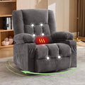 BOSMILLER 360° Swivel Rocker Recliner Chair for Adults,Oversized Recliner Chair with Massage and Heating, Manual Nursery Glider Recliner with Cup Holder and Side Pocket for Living Room, Bedroom,Grey