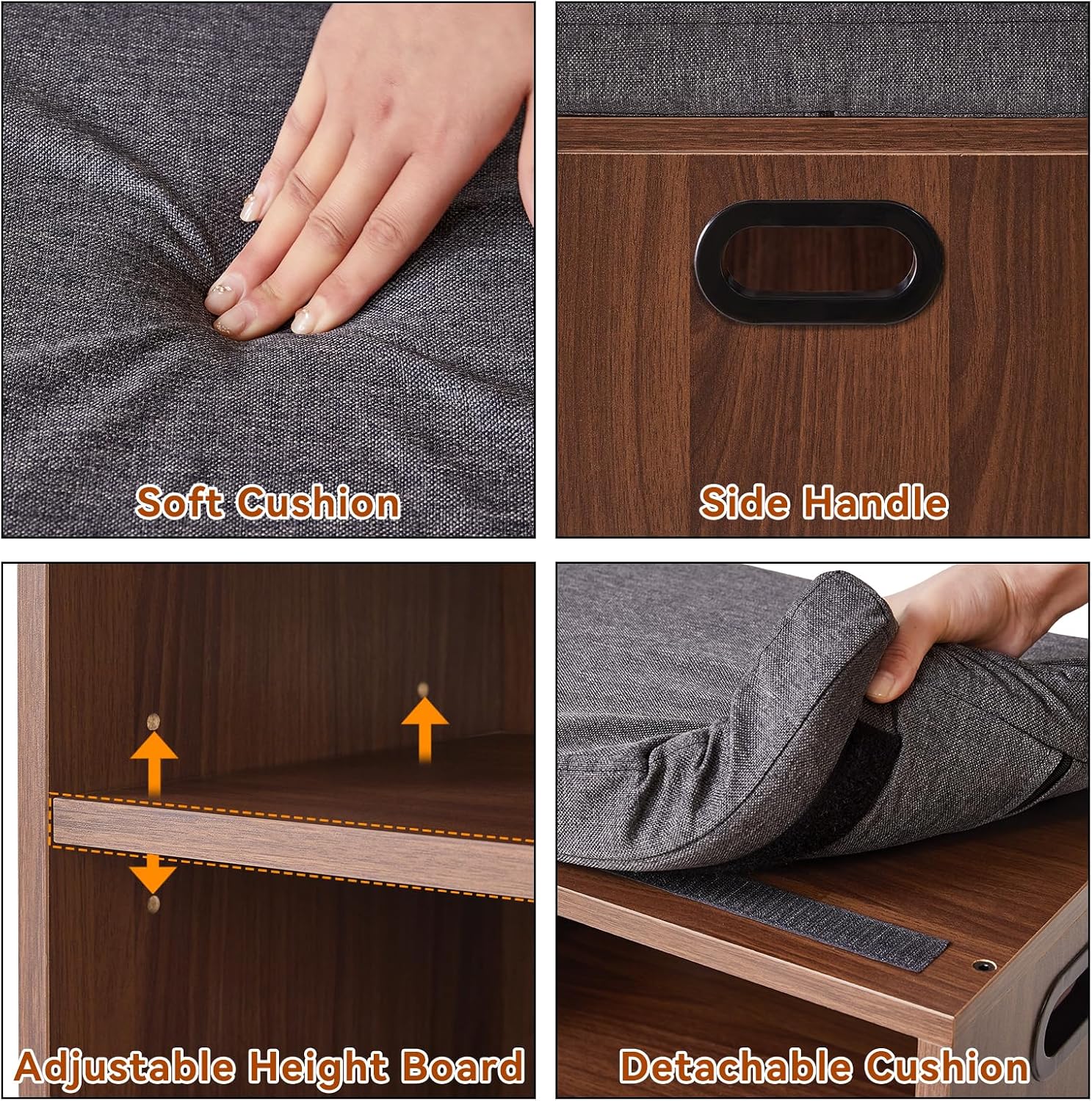 YMYNY Small Shoe Storage Bench with Cushion, 2 Tier Entryway Bench with Shoe Storage, Shoe Rack Bench for Entryway, Living Room, Hallway, Closet, Bedroom, 15.4L*11W*16.54H, Light Walnut HBD028LW