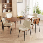 Dining Chairs Set of 2, Mid Century Modern Dining Room Chairs, Upholstered Faux Leather Kitchen Chairs with Walnut Bentwood Back and Metal Legs for Kitchen Dining Room Living Room, PU Beige