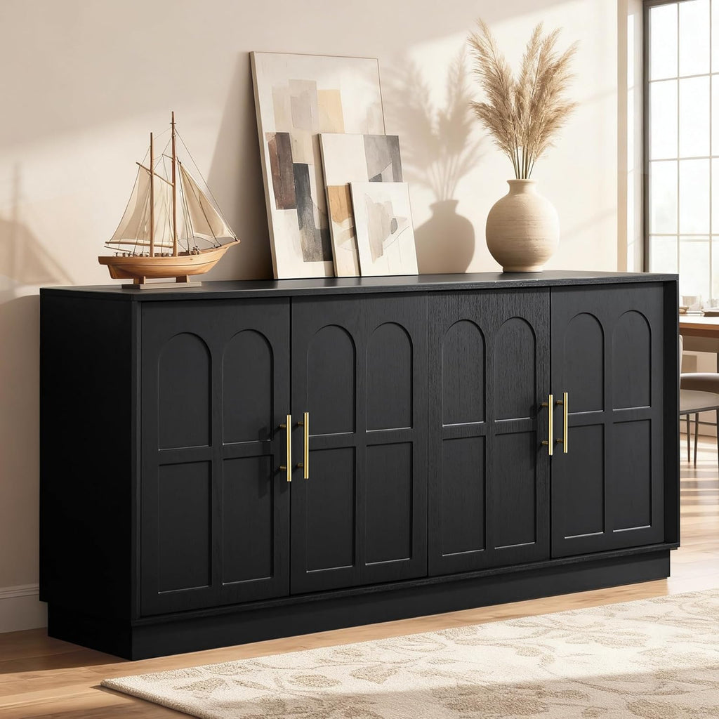 66.5" Sideboard Buffet Cabinet with Storage, Modern Credenza with Arched Doors, Large Wood Accent Cabinet for Living Room Entryway (Black)