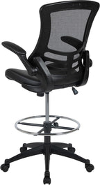 EMMA + OLIVER Mid-Back Black Mesh/LeatherSoft Ergonomic Drafting Chair with Flip-Up Arms