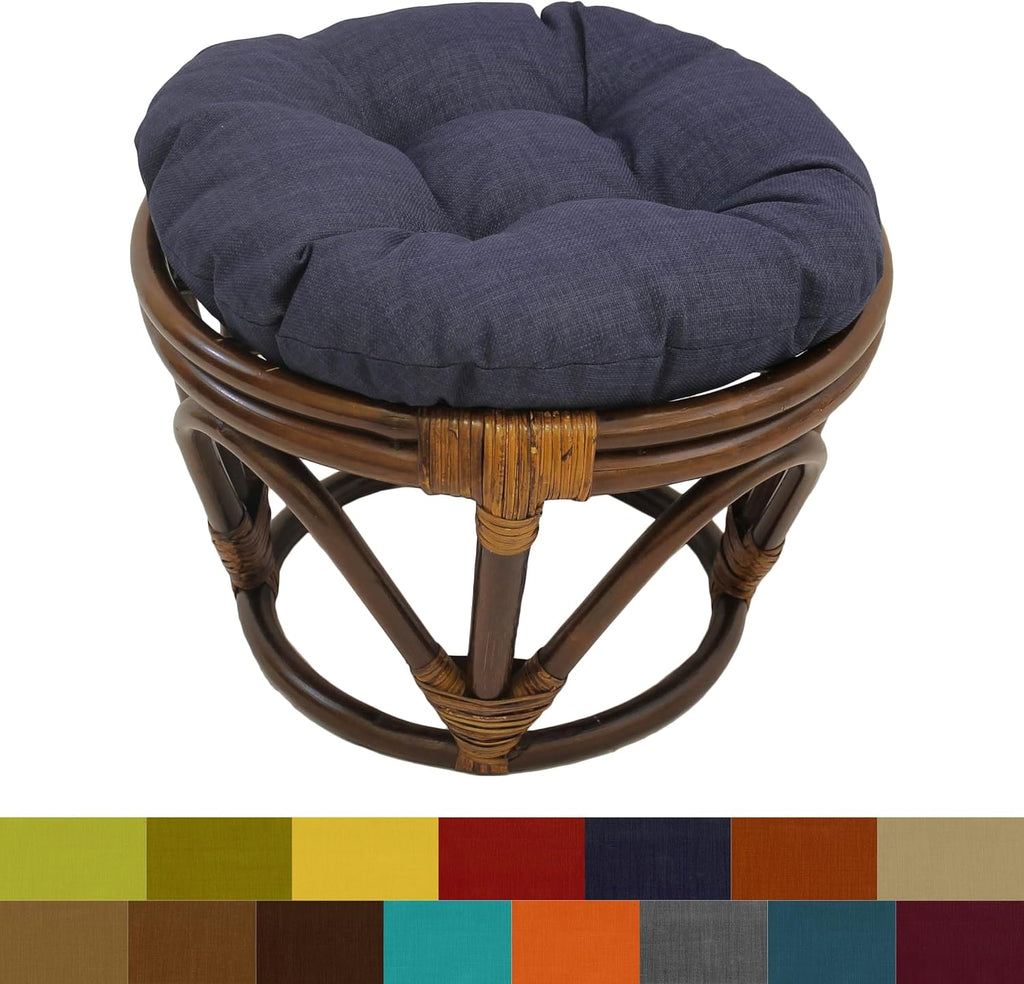 International Caravan Furniture Piece Rattan Ottoman with Outdoor Fabric Cushion