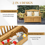 Outdoor Wood Storage Bench Deck Box, Entryway Porch Storage Bench, Wood Loveseat for Garden, Lawn, Balcony & Yard