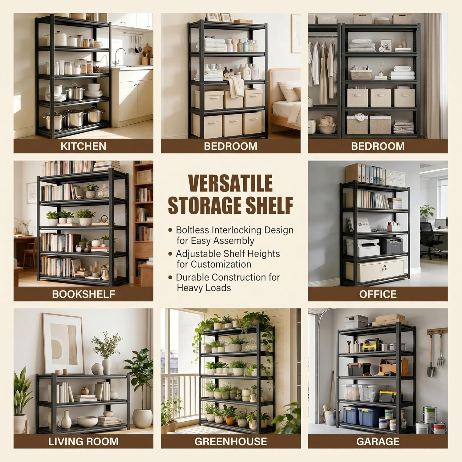 4 Tier Metal Bookshelf, Adjustable Tall Bookcase, Heavy Duty 2400 LBS Modern Deep Book Shelf, Bolt-Free Storage Shelves for Living Room, Home Office, Garage, 31.5" Wx 11.8" Dx 44.1" H