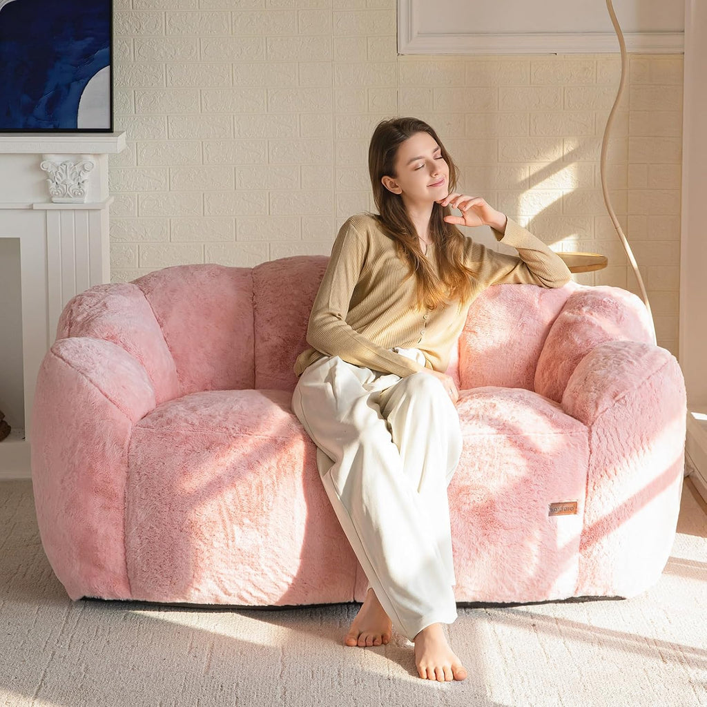 MAXYOYO Bean Bag Chair for Adults, Floral Shaped Bean Bag Sofa | Ultra Soft Faux Fur Floor Sofa, Large Reading Chair for Living Room Bedroom, Pink, Double