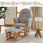 Costzon Nursery Glider with Ottoman, Upholstered Comfort Glider Rocker with Padded Cushion, Storage Pocket, Solid Wood Base, Rocking Chair Nursery for Breastfeeding, Napping (Natural)