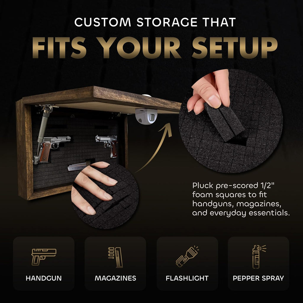 Bellewood Designs Deer Scene Hidden Gun Safe - Handcrafted Hidden Gun Storage Wall Decor - Gun Concealment Shelf with Magnetic Lock for Quick Access - Wood Gun Cabinet - Made in USA