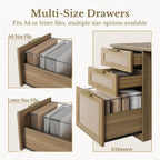 63 Inches L Shaped Standing Desk, Executive Standing Desk with Drawers and File Cabinet, AC/USB, 1.18" Desktop, Multi-Sized Storage Cubby, Privacy Panel, Rattan Computer Desk, Natural Oak