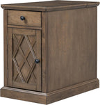 Merax Vintage End Table with Charging Station, Narrow Side Table with Cup Holders and Storage Cabinet for Living Room & Bedroom, Antique Brown