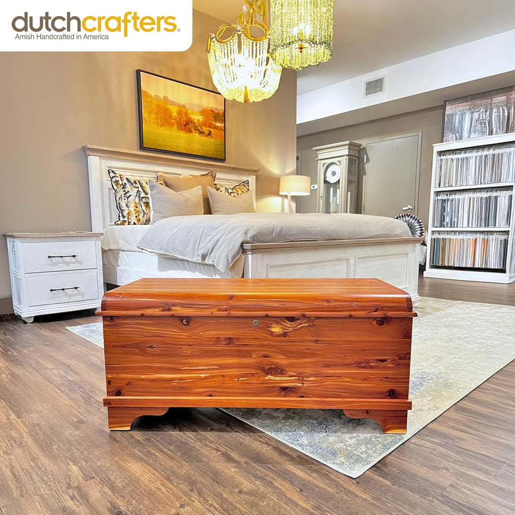 DutchCrafters Red Cedar Wood Blanket Storage for Living Room, Fully Lined Hope Chest, Bedroom Bench, Lockable Storage Box, Locking Chest with Handles and Waterfall Edge - Amish Made in USA (45" Large)