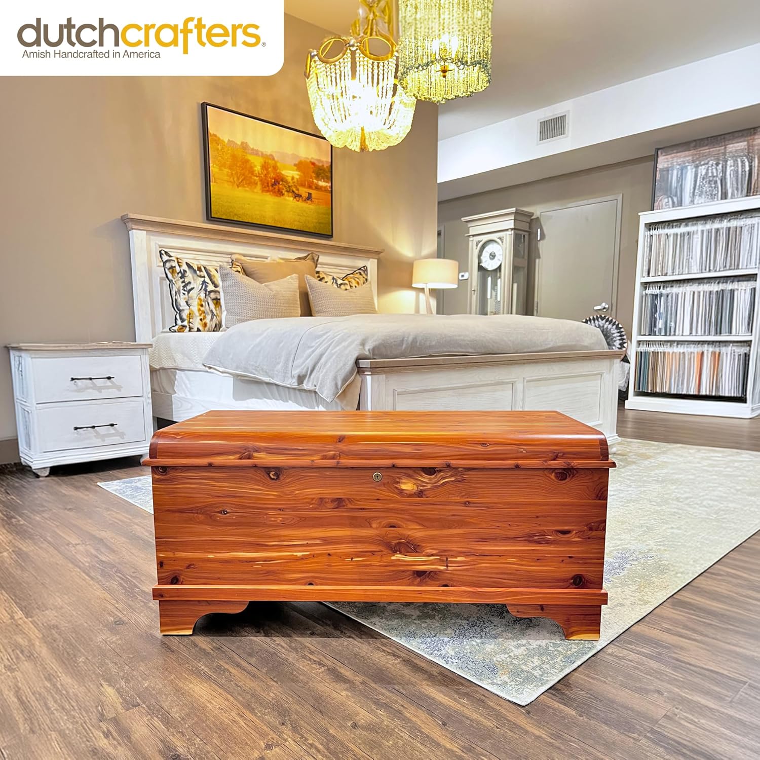 DutchCrafters Red Cedar Wood Blanket Storage for Living Room, Fully Lined Hope Chest, Bedroom Bench, Lockable Storage Box, Locking Chest with Handles and Waterfall Edge - Amish Made in USA (45" Large)