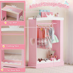 Xilingol Kids Armoire with Jewelry Cabinet, Dress up Storage with Mirror, Princess Dress Closet and Costumes Wardrobe Closet, Costume Organizer for Bedroom, Kids Room, Girls (Pink)