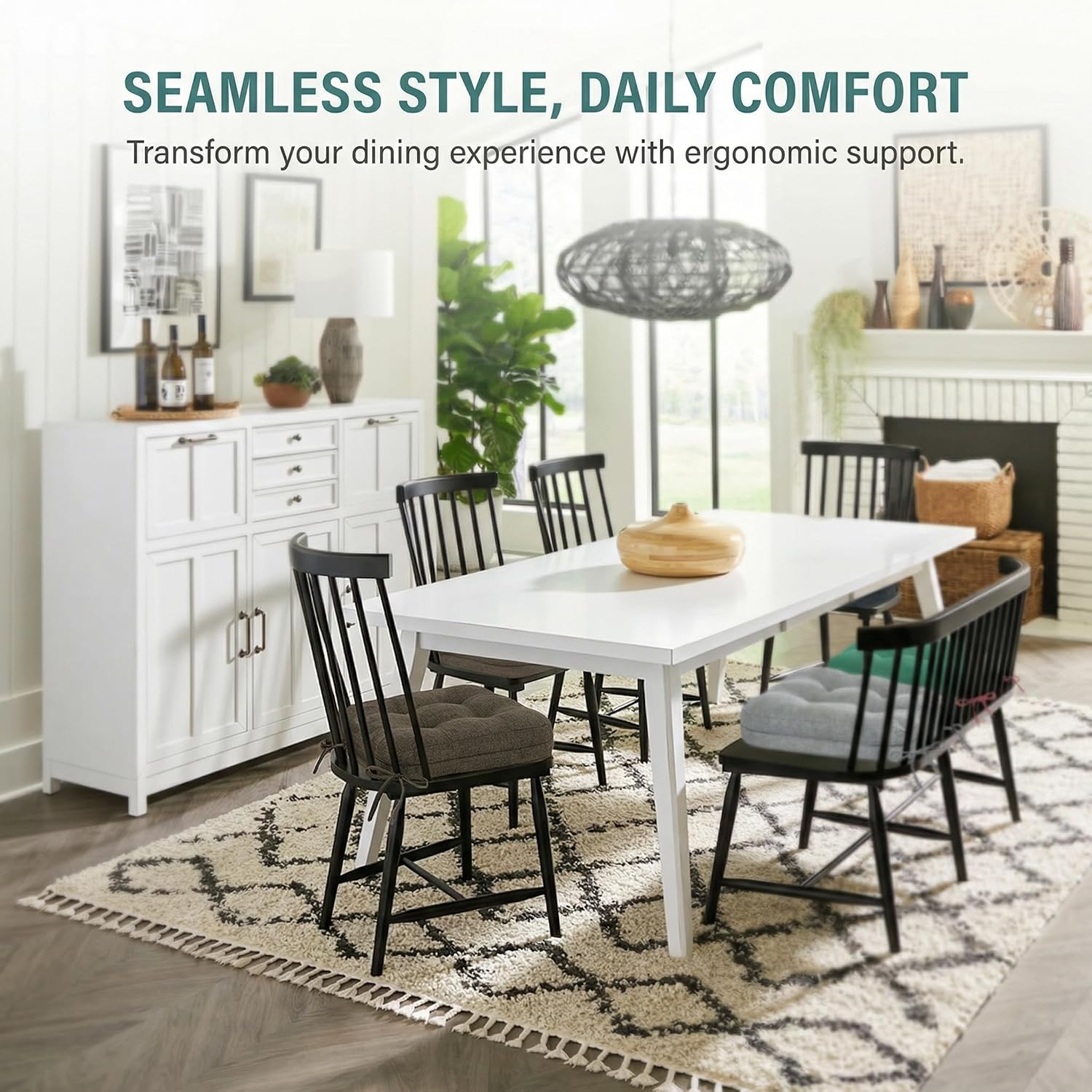 baibu Set of 2 Dining Chair Cushions, Dual-Layer Patent Design Memory Foam Kitchen Chair Cushions, Non-Slip Seat Pads with Ties, 16.5 x 16.5 x 3.5in, 2 Pack, Dark Brown