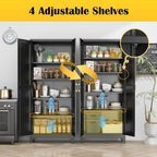 SteeLoong Kitchen Pantry Cabinet,75”Black Metal Storage Cabinets with Doors and 4 Adjustable Shelves,Kitchen Cabinet with 2 Gold Handles,Tall Cabinet for Livingroom, Bathroom