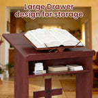 Foldable Prayer Kneeler, Wooden Prayer Bench with Storage Shelf, Cushion Pad, Rounded Corner Bookend and Customizable Cross Decoration, Reinforced Steel Tube Base Design (Mahogany)