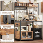 Garvee Microwave Stand with Fridge Stand, Industrial Kitchen Shelf with Power Outlet, Freestanding Kitchen Storage for Pantry Living Room, 47.2 x 19.7 x 68.1 Inches, Rustic Brown