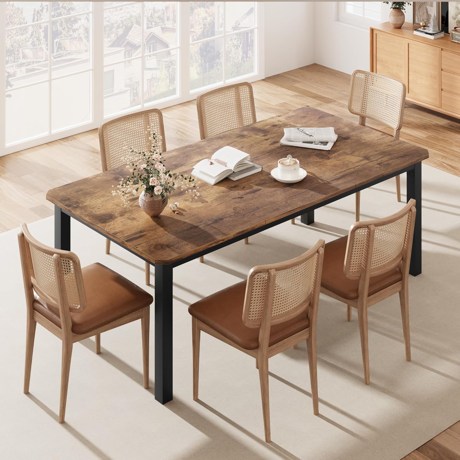 GAOMON 78 Inch Long Kitchen Table for 6-8, Dining Room Table for Kitchen Living Room, Large Dinner Tables, Industrial Indoor Restaurant Tables with Sturdy Metal Frame(Only Table) (Brown)