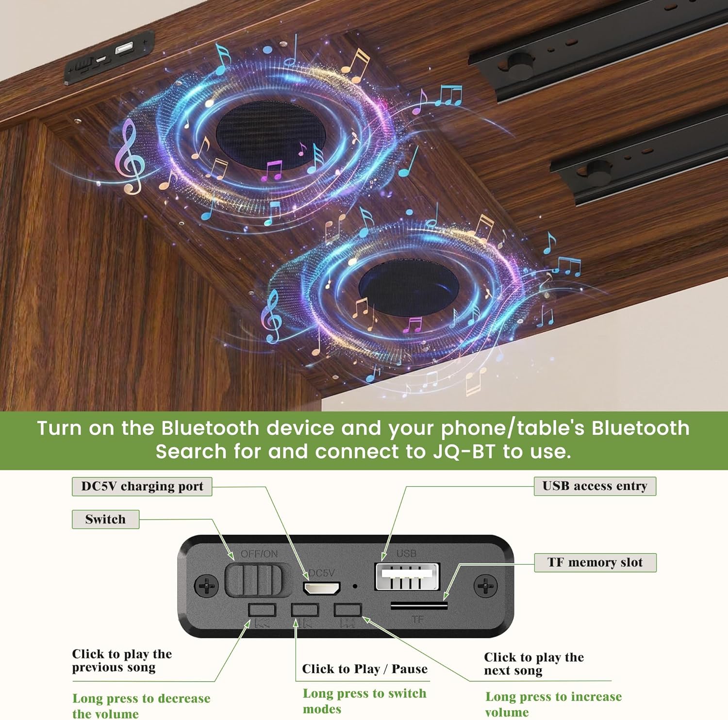 69" Kitchen Island with 360° Rotating Table, Bluetooth Speakers, LED Lighting, Adjustable Shelves, Storage Cabinet & Power Outlet – Walnut Finish Extendable Dining Table for Kitchen, Dining Room, Bar