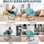Garvee Saucer Chair for Adults - Oversized Faux Fur Lounge Chair with Gold Metal Frame, Foldable Comfy Seat for Bedroom, Dorm & Living Room, (Green)