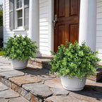 Set of 2 Artificial Eucalyptus Topiary Ball Trees for Front Porch Decor - 17" Faux Eucalyptus in Pot,Realistic Fake Eucalyptus Leaves Potted Plant for Farmhouse Home Front Door Outdoor Decor (Green)