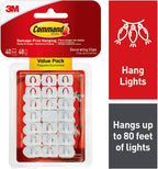 Command Decorating Clips, 40 Clips and 48 Strips, Damage-Free Hanging Light Clips with Adhesive Strips, No Tools Small Wall Clip for Hanging Lights and Cables (Pack of 2)