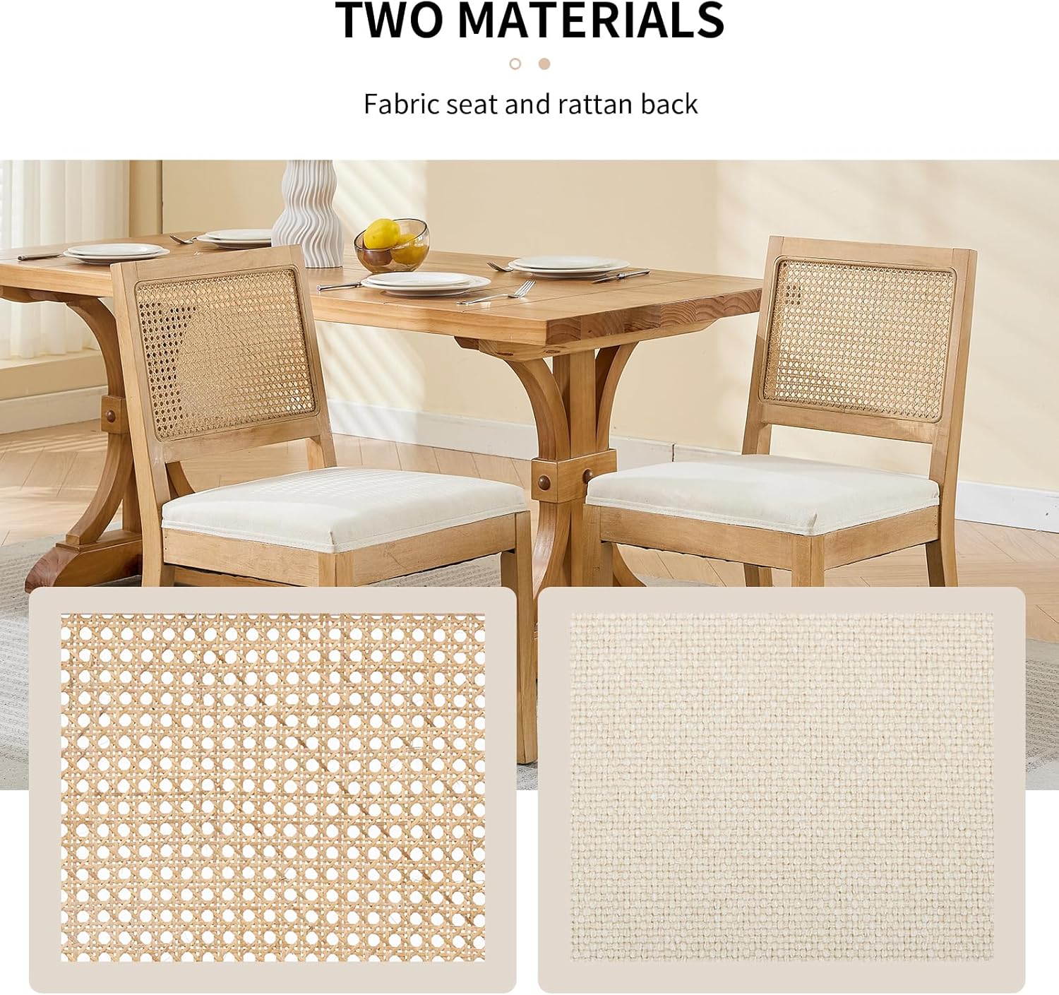Vintage French Country Dining Chairs Set of 4, Rattan Dining Chairs with a Low Square Back, Beige 4 Dining Chair Set, Sillas para Comedor, Kitchen & Dining Room Chair (Beige, 4Pcs)