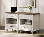WAMPAT Set of 2 End Tables Nightstands with Charging Station, Sofa Side Tables for Living Room with Drawers & Shelf, Farmhouse Night Stand Wooden Bedside Table for Bedroom, Antique White