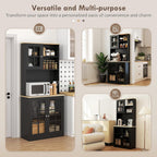 HOMCOM Kitchen Pantry Storage Cabinet, 72" Freestanding Cabinet with Hutch, Large Countertop, Glass Doors and Adjustable Shelves for Dining Room, Black
