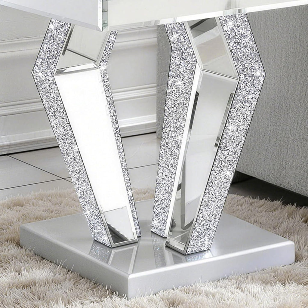 Silver Mirrored End Table with Crystal Inlay, Modern Side Table Accent Table, Square Small Coffee Table for Living Room, Bedroom 23" D x 23" W x 24" H
