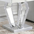 Silver Mirrored End Table with Crystal Inlay, Modern Side Table Accent Table, Square Small Coffee Table for Living Room, Bedroom 23" D x 23" W x 24" H
