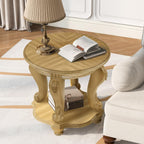 KEIKI Solid Rubber Wood Round Side End Table with Storage Shelf, Traditional Vintage Couch Sofa Bedside Table Night Stand for Living Room Bedroom, Espresso
