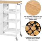 Yaheetech Kitchen Island Cart on Wheels, Rolling Storage Cart with Bamboo Countertop, 3 Drawers, 3 Removable Shelves & Lockable Casters for Dining Room, Bar, White