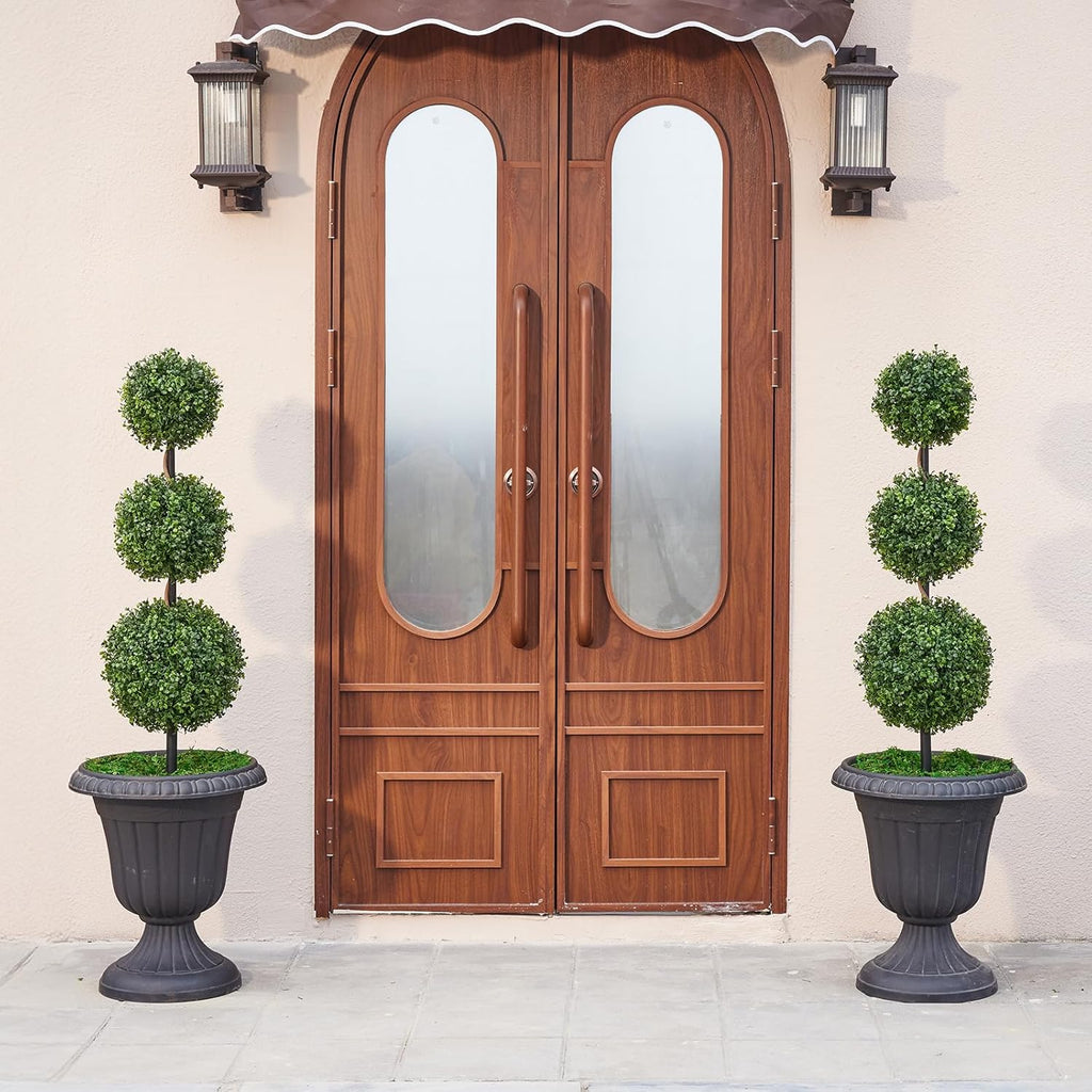 VeriNatural Artificial Plants Outdoor,3ft Artificial Triple Ball Boxwood Topiary Tree,Set of 2 UV Resistant Fake Potted Plants for Front Porch Decor,Faux Plant for Home,Garden, Balcony,Patio