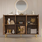 DIYART Rustic Brown Sideboard Buffet Cabinet, Accent Coffee Bar Cabinet with 3 Doors, Entryway Cabinet for Living Room, Kitchen, Hallway