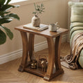 LITTLE TREE Solid Wood End Table, Narrow Side Table with Lower Storage Shelf, Rustic Accent Sofa Side Table for Living Room, Bedroom, Small Space