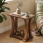 LITTLE TREE Solid Wood End Table, Narrow Side Table with Lower Storage Shelf, Rustic Accent Sofa Side Table for Living Room, Bedroom, Small Space