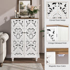 Accent Cabinet with Doors, 47" Tall Buffet Cabinet with Solid Wood Legs, Freestanding Sideboard for Living Room, Entryway, Dining Room, Bedroom, White