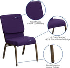 EMMA + OLIVER 18.5" W Stack Church Chair, Royal Purple Fabric/Gold Vein Frame