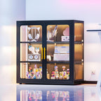 34" Display Cabinet with Glass Doors, 4-Tier Curio Cabinet with Many Color Lights for Collectibles, Glass Display Case, Bookcase with 4 Shelves, Storage Cabinets, Black
