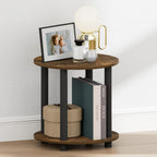 Furinno Turn-N-Tube Night Stand, 2-Tier Small Round Nightstand, Toolless Assembly End Table with Open Shelf, Bedside Table, Side Table, for Bedroom, Closet, Dorm, Amber Pine