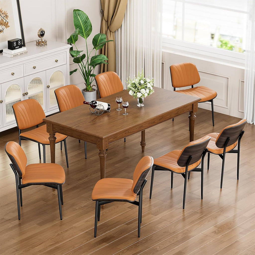 YaFiti Dining Chairs Set of 4, Mid Century Modern Dining Room and Kitchen Chairs, Upholstered PU Leather Chairs with Walnut Bentwood and Metal Legs, Orange