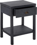 SAFAVIEH Home Collection – Epke Navy 1-Drawer 1-Shelf Accent Table, Woven Raffia Design, Fully Assembled (ACC6616C)