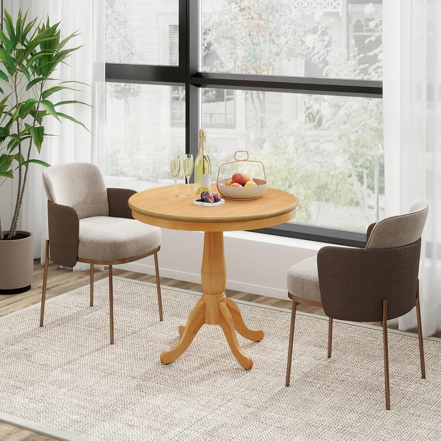 DORTALA 32" Round Dining Table, Classical Pedestal Table for 2-4 People, 32 Inch Wood Kitchen Table for Bar, Kitchen, Dining Room (Natural)