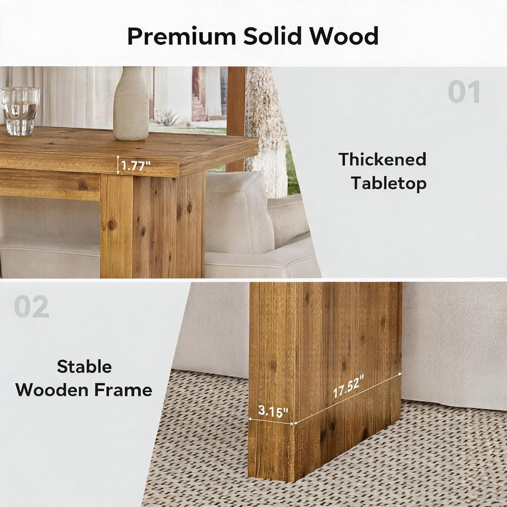 Tribesigns 63" Solid Wood Bar Table, Long Counter Height Pub Table, Rectangular High Top Tables for Dining, Kitchen, Living Room, Entryway, Small Space, Easy to Assemble, Rustic Brown