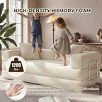 GRUSIGN 78 Inch Convertible Sofa Bed, 5-in-1 Futon Sofa Bed Pull Out Couch, Boneless Couch Bed for Living Room, Corduroy Boneless Couches for Bedroom, Apartment, No Assembly Sleeper Sofa Bed, Beige