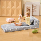 VEVOR 3-in-1 Kids Sofa, Foldable Toddler Soft Couch, Glow in The Dark Kids Couch Fold Out with 28D Sponge & Flannel Fabric, Convertible Toddler Chair to Lounger for Reading, Playing, Gaming, M, Gray
