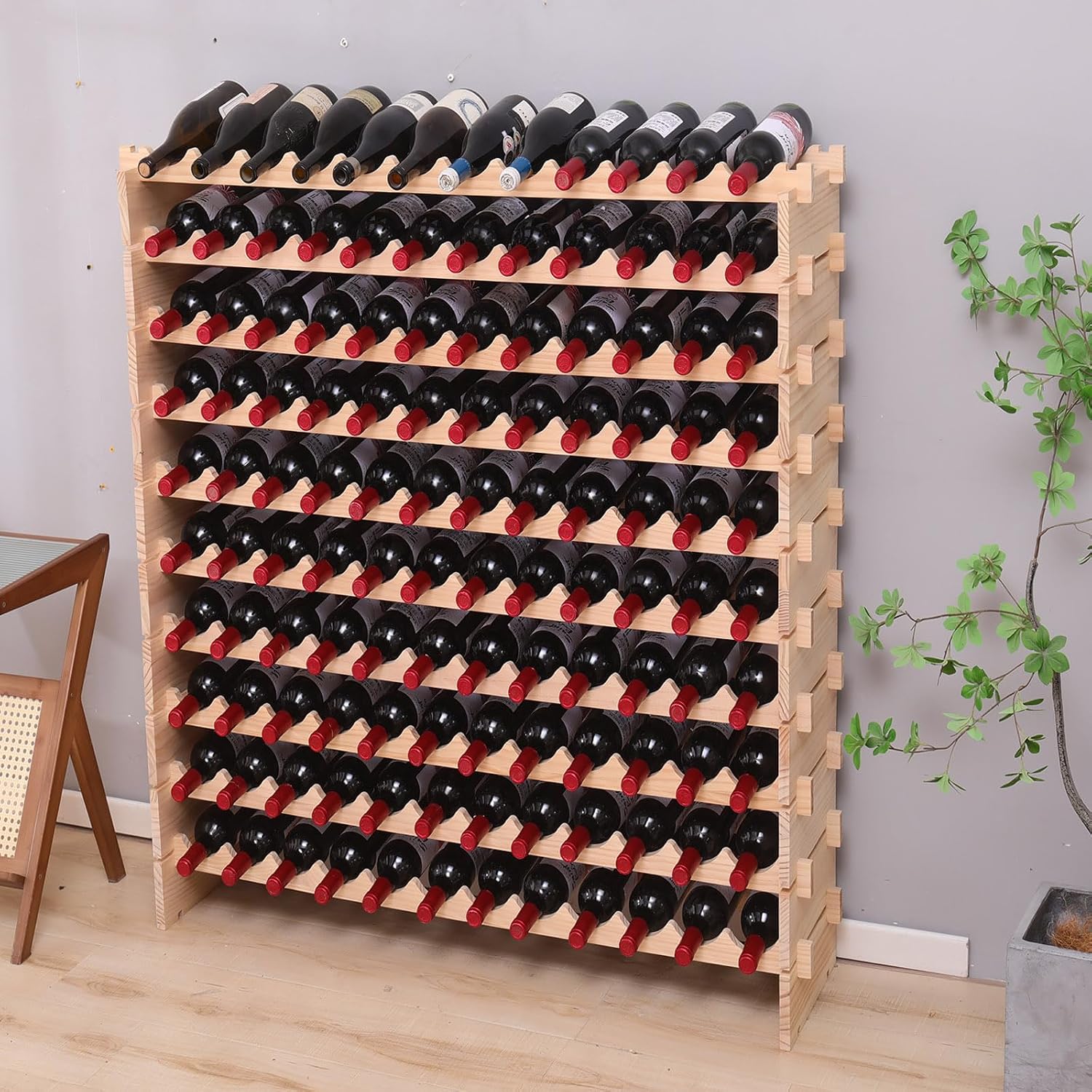 Wood Stackable Storage Modular Wine Rack Cabinet 144 Bottle freestanding Floor Wine Bottle Holder Display Shelves
