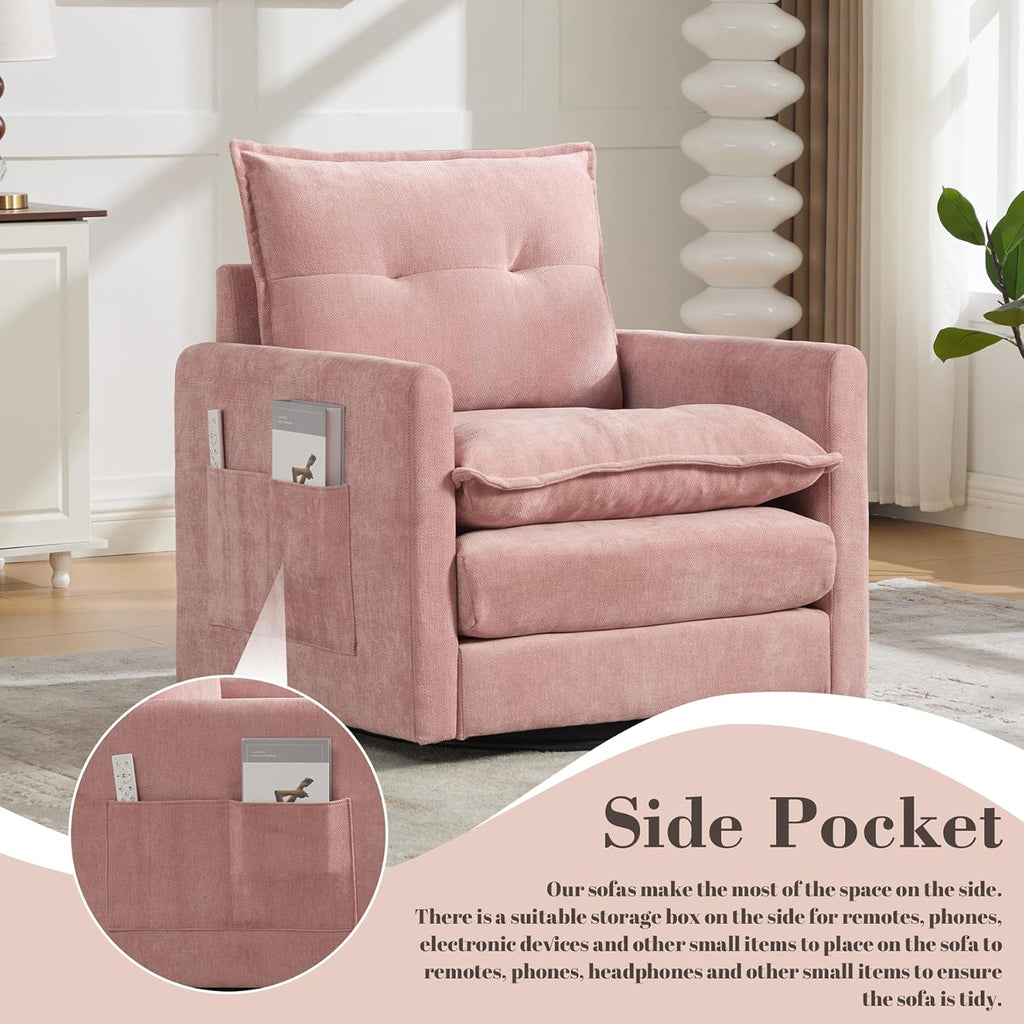 Swivel Accent Chair Set of 2, Modern Swivel Barrel Chair for Living Room, 360 Degree Comfy Square Accent Barrel Chair, Upholstered Sofa Armchair for Bedroom,Reading, Chenille, Pink