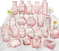 Pink Glass Bud Vase Set of 22, Small Vases for Flowers, Clear Glass Vases for Centerpieces, Mini Bud Vases in Bulk Rustic Wedding Decorations, Centerpieces, Vintage Look Home Table Flower Decor